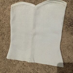 Babaton White Ribbed Strapless Crop Top